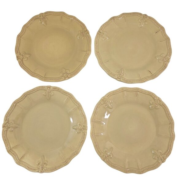 Artimino Fleur de Lis Cream 8 7/8" Stoneware Salad Luncheon Plates - Set of 4 - Picture 1 of 16